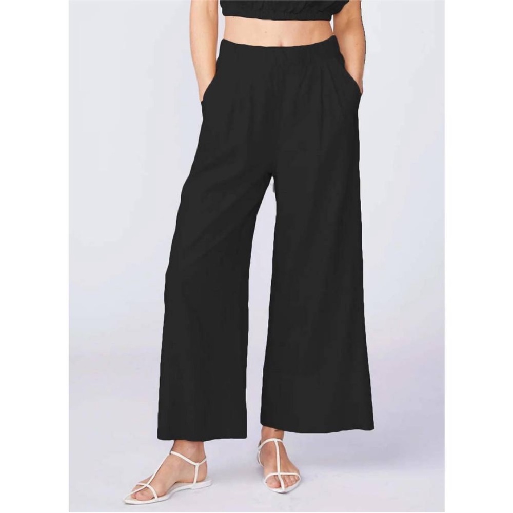 STATESIDE Wide Leg Pleated Pull On Pant in Black